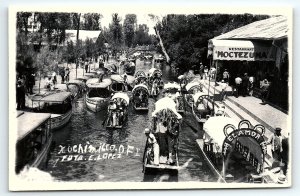 1930s XOCHIMILICO MEXICO CANAL VIEW MOCTEZUMA RESTAURANT RPPC POSTCARD P1609