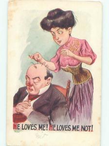 Pre-Linen Comic WIFE PLUCKS HAIR FROM BALD MAN'S HEAD AB8597