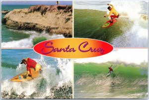 VINTAGE CONTINENTAL SIZE POSTCARD MULTIPLE SURFSIDE IMAGES OF SANTA CRUZ CALIF