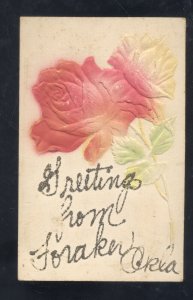 GREETINGS FROM FORAKER OKLAHOMA PINK ROSES VINTAGE POSTCARD 1909