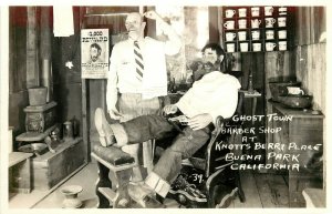 RPPC 39 Knott's Berry Place Ghost Town Barber Shop, Buena Park CA Orange County