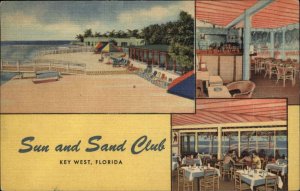 Key West Florida FL Sun and Sand Club Art Deco Linen Multi-View Vintage Postcard