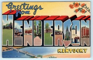 Large Letter Linen HENDERSON, Kentucky KY ~ Curt Teich 1946 Postcard