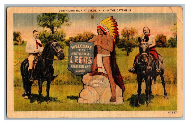 Postcard NY Riding High At Leeds Sign N. Y. Catskills Vintage Standard View Card 