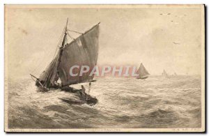 Postcard Old Fishing Boat Sailboat