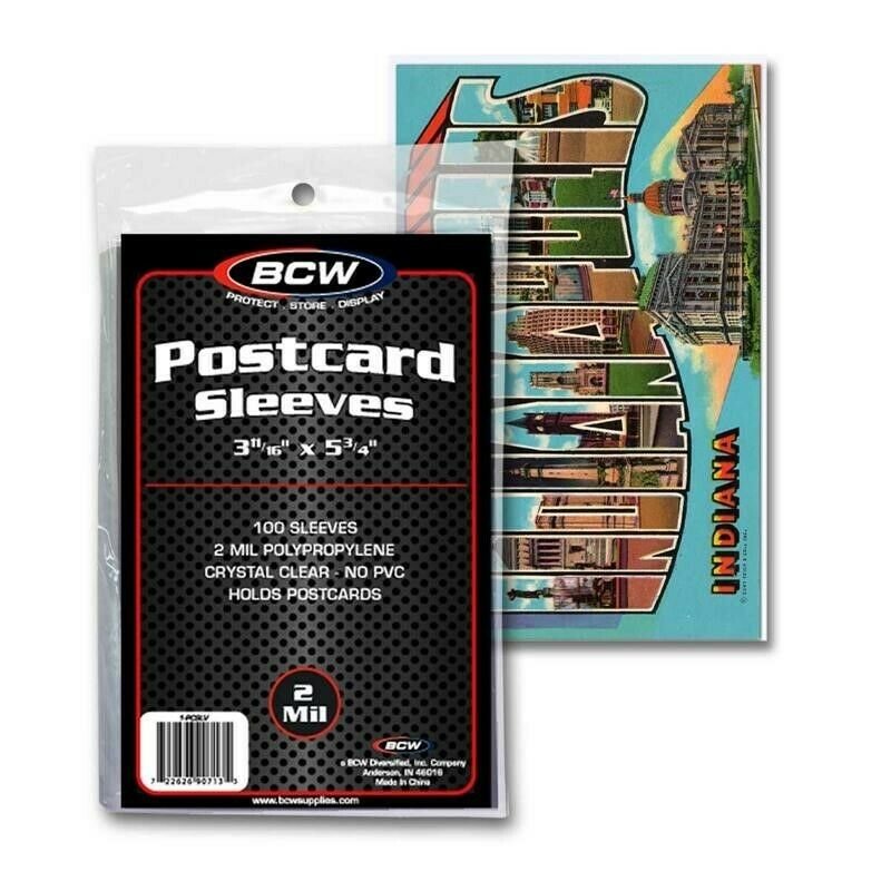 200 BCW Standard Size Postcard Sleeves Archival Quality No PVC 2 Mil 2PKS/100