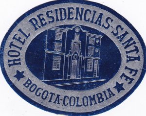 Columbia Bogota Hotel Residencias Santa Vintage Luggage Label sk2921