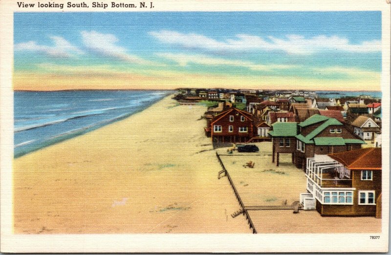 Vtg Ships Bottom New Jersey NJ View Looking South Beach 1950s Linen Postcard