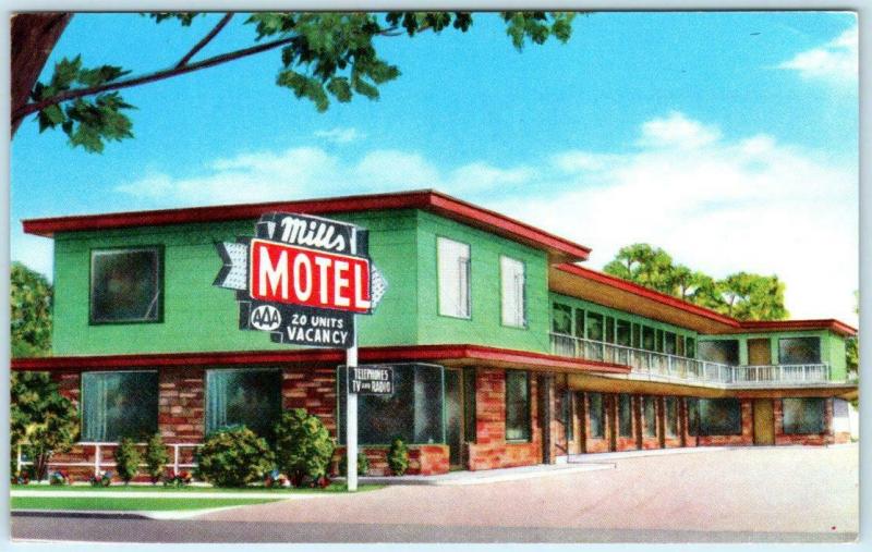 EUGENE, Oregon  OR   Roadside  MILLS MOTEL  ca 1960s Highway 99 Postcard