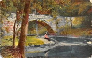 View of a Bridge and Stream PA, USA Fishing 1915 