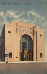 Mahoney City Pennsylvania PA Union National Bank Linen Vintage Postcard