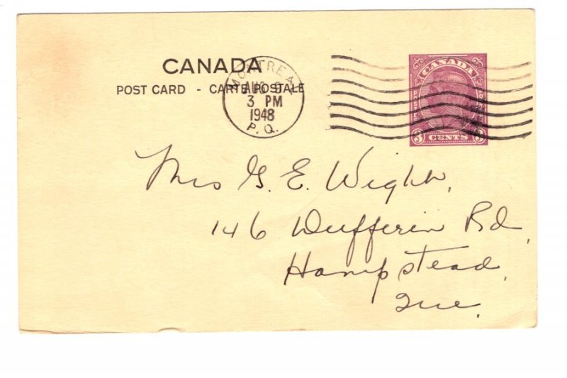Postal Stationery Postcard Canada, George VI Used 1948, Letter from Camp