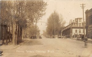 H29/ Cadillac Michigan RPPC Postcard c1910 Harris Street Hotel Stores Wagon 43