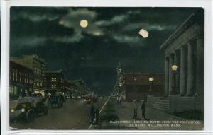 Main Street from Post Office Night Wellington Kansas 1908 postcard