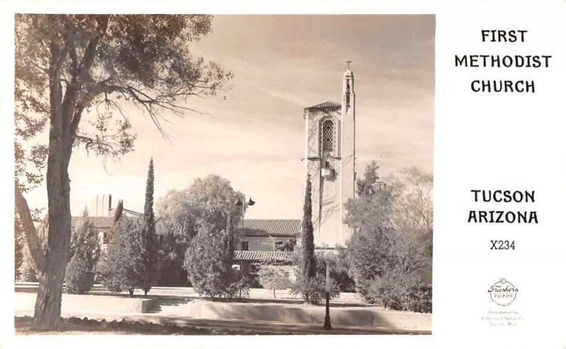 Tucson Arizona view of First Methodist Church Frasher real photo pc Y12240