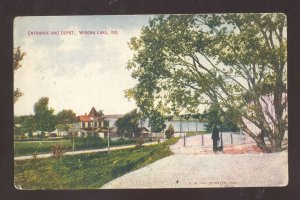 WINONA LAKE INDIANA RAILROAD DEPOT TRAIN STATION DEVENTER VINTAGE POSTCARD