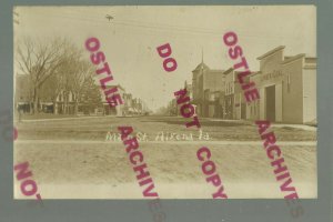 Algona IOWA RPPC c1910 MAIN STREET Stores nr Wesley Emmetsburg Britt Burt Sexton