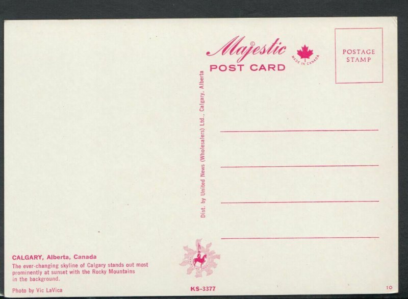 Canada Postcard - Skyline Sunset, Calgary, Alberta   T7912