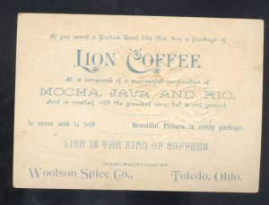 TOLEDO WOOLSON SPICE COMPANY LION COFFEE YELLOW PINK ROSE VICTORIAN TRADE CARD