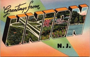 Greetings From Union NJ New Jersey Mulitview Linen Postcard UNP Unused Coronet 