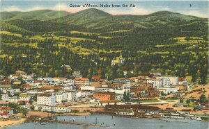 Postcard Idaho Coeur d' Alene from the air linen Tichnor linen 23-6435