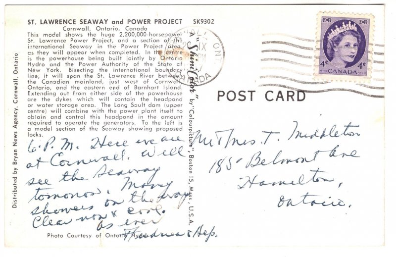 St Lawrence Seaway Power Project Ontario Hydro, Cornwall Ontario, Map Used 1957
