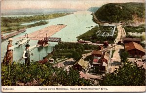 Postcard Rafting on the Mississippi Scene at North McGregor, Iowa