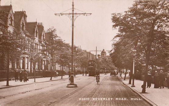 Bicycle Tram at Beverley Road Hull Antique 1915 WW1 Real Photo Postcard