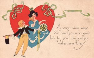Vintage Postcard 1924 Valentine Day Greetings Nice Way To Hand You A Bouquet