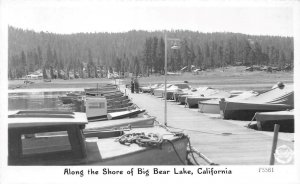 RPPC Shore Scene BIG BEAR LAKE, CA Pier, Boats c1940s Frashers Vintage Postcard