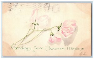 1908 Greetings From Bozeman Montana MT, Flowers Posted Antique Postcard