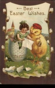 EASTER Little Girl in Egg Chick w Hat c1910 Postcard
