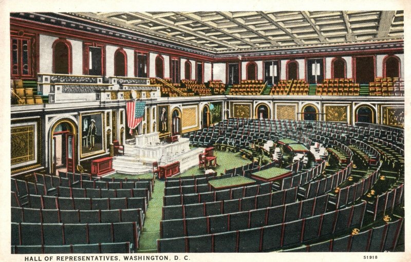 Vintage Postcard Hall Of Representatives Legislative Chamber Bldg. Washington DC