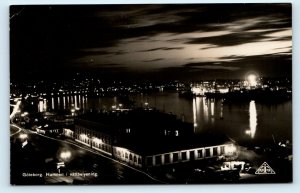 RPPC  GOTEBORG, SWEDEN ~ HARBOR at Night ca 1930s  Postcard