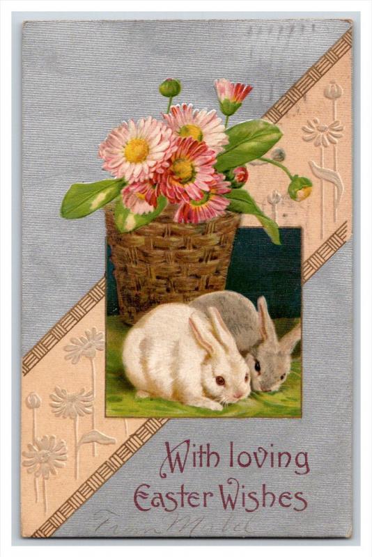 EASTER    Rabbits, basket of flowers