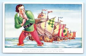 Postcard Gulliver's Travels Scene From 1939 Paramount Film Pulling Ships K08