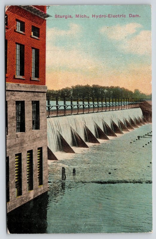 Sturgis Michigan~Hydro Electric Dam~Close Up Power House Building~c1912 Postcard 