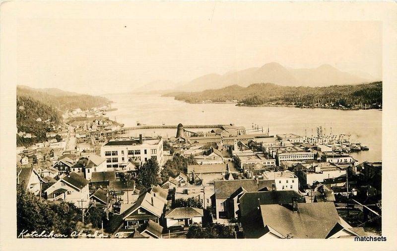 1920s Ketichikan Alaska Aerial View RPPC Real photo postcard 1421