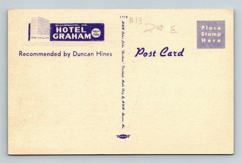 Bloomington IN, Historic 1929 Hotel Graham, Advertising, Linen Indiana Postcard 
