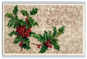 C. 1910 Embossed Holly Berries Christmas Postcard F108E