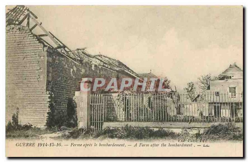 Old Postcard War 1914-15-16 Farm after the bombing Army