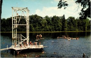 Vtg Grand Rapids Michigan MI Soft Water Lake Swimming Diving Platform Postcard