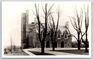 Photo of Stone Church Chimneys Glass Window Street View Real Photo RPPC Postcard