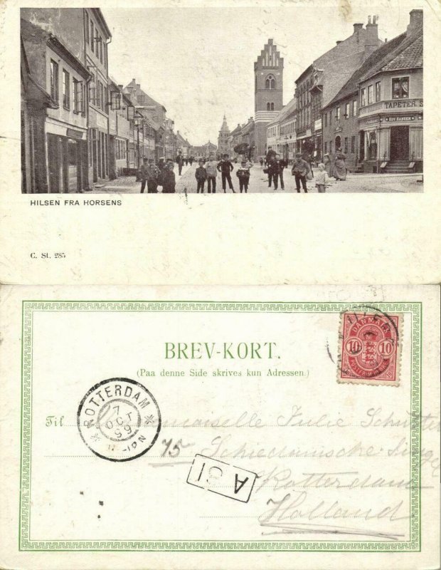 denmark, HORSENS, Street Scene with People (1899) Postcard 