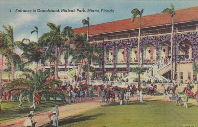 Florida Miami Hialeah Park Entrance To The Grand Stand Curteich