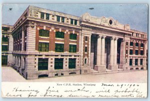 Winnipeg Manitoba Canada Postcard New CPR Station 1906 Posted Antique