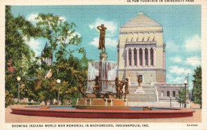 Vintage Postcard 1930s De Pew Fountain In University Park World War Memorial IND