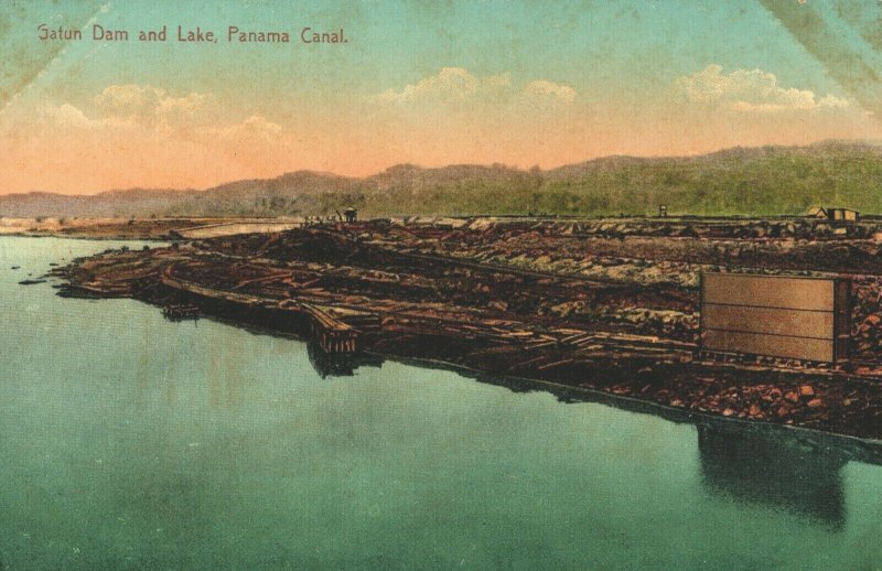 Panama Gatun Dam and Lake Panama Canal Vintage Postcard 03.75