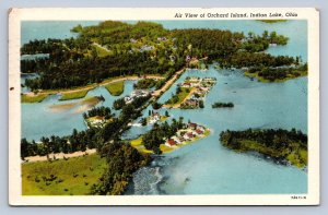 J97/ Indian Lake Ohio Postcard c1940s Orchard Island Cottages Birdseye 359