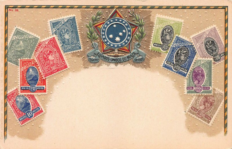 Brazil Stamps on Early Embossed Postcard, Unused, Published by Ottmar Zieher